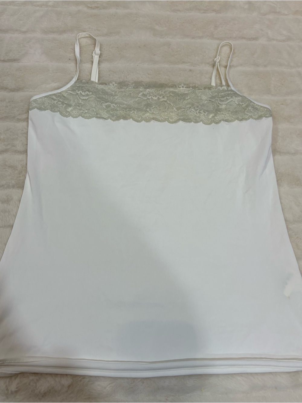 Vintage White Satin Chemise with Sage Lace Trim